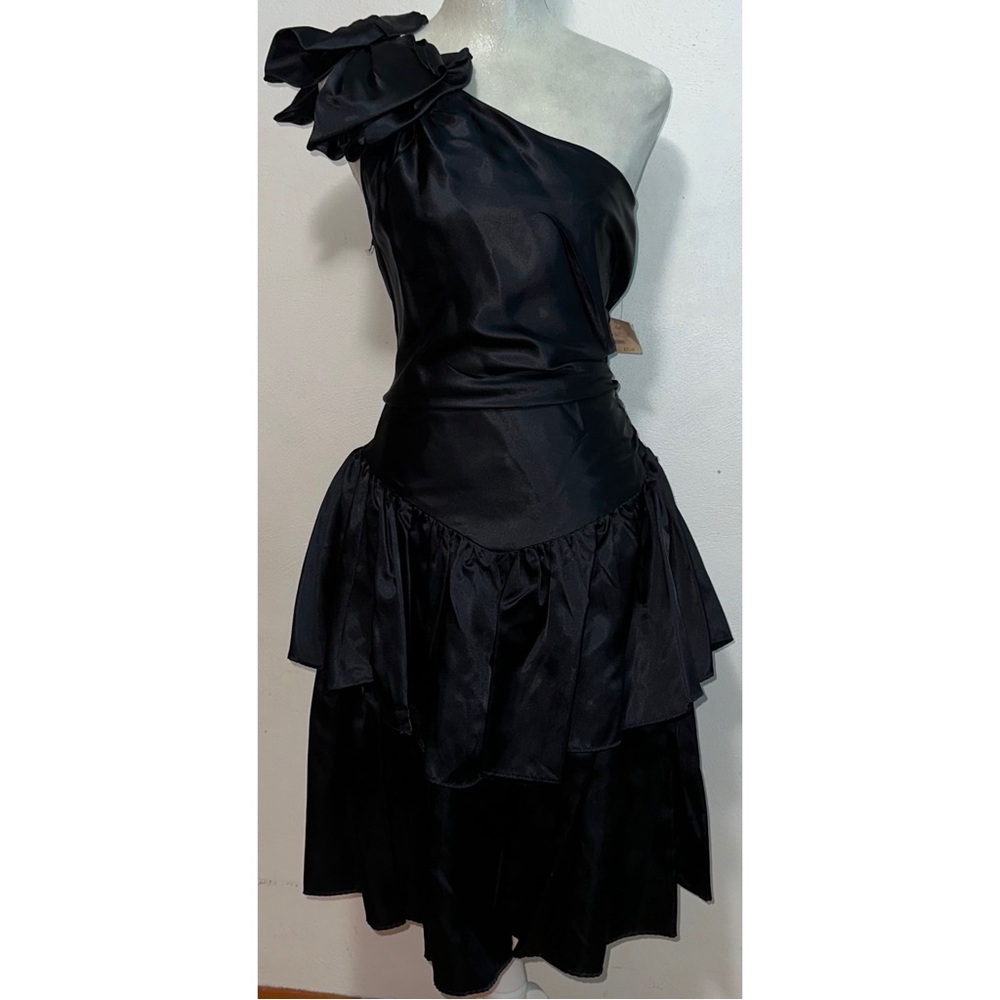 Vintage Black One Shoulder Tiered Dress - Picture 2 of 13